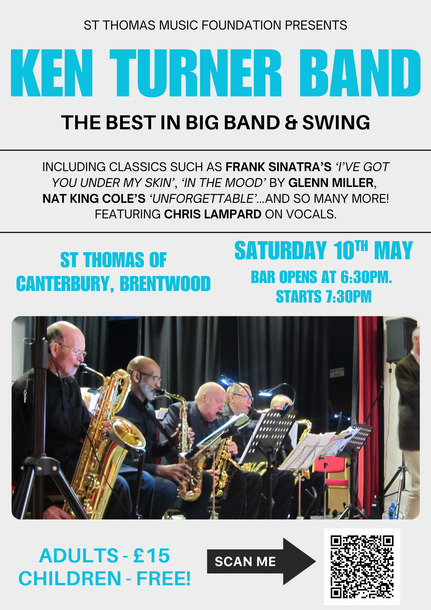 Poster promoting a concert from the Ken Turner Band at St. Thomas of Canterbury Church on Saturday 10 May.